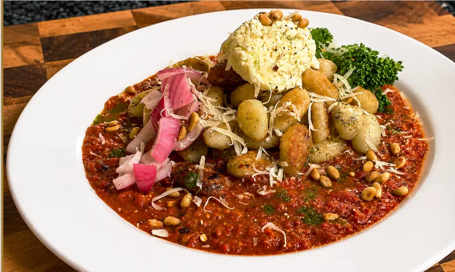 Crispy Gnocchi on a Roasted Tomato Base