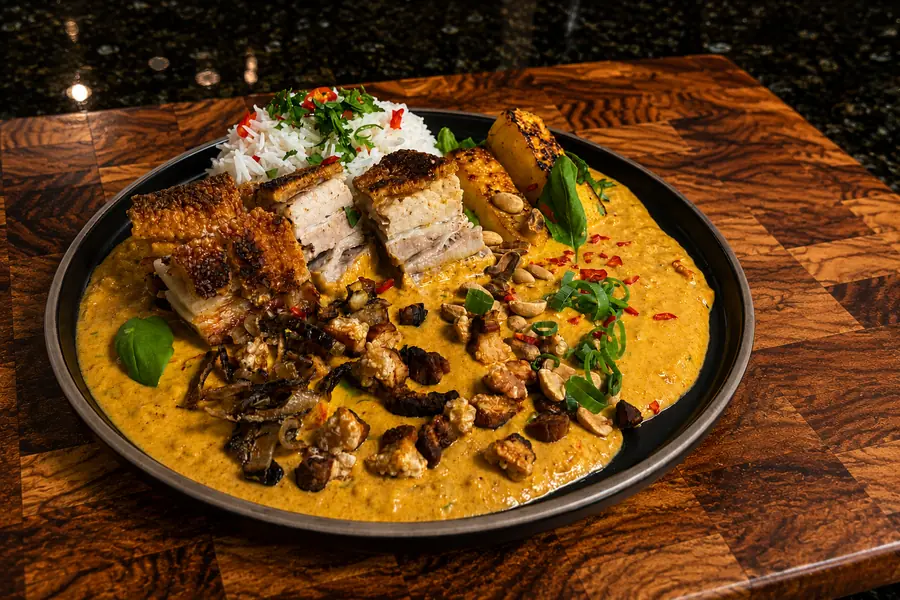 Crispy Pork Belly Thai Yellow Curry