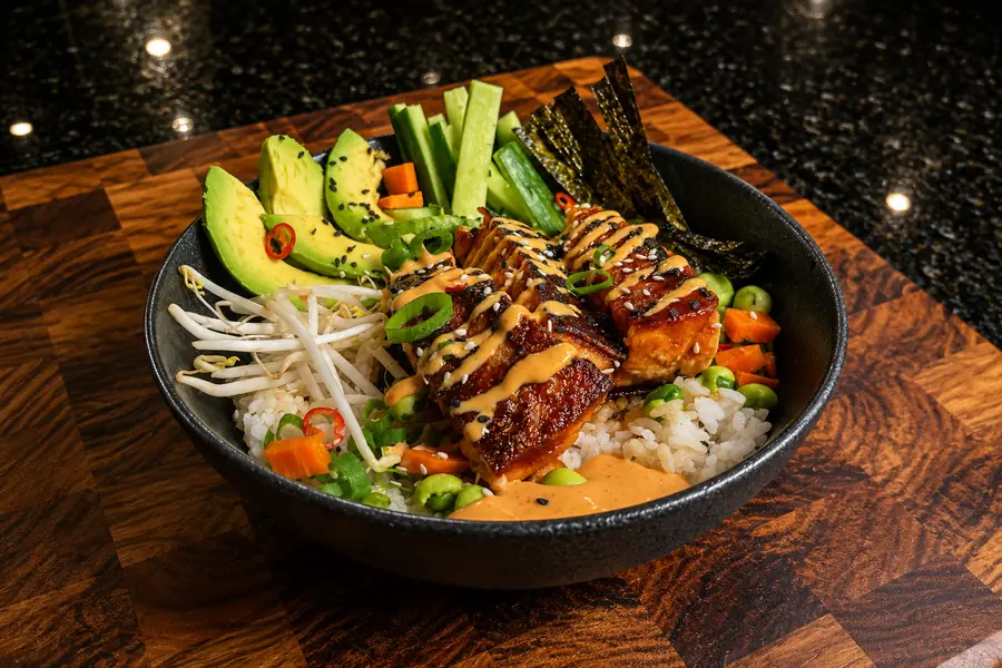 Sticky Maple Salmon Sushi Bowl